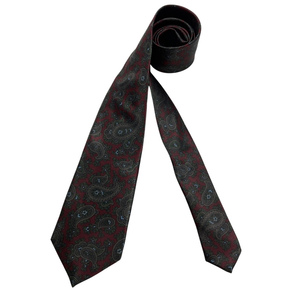 GIVENCHY GENTLEMAN Burgundy/Green Paisley Silk LUXURY Tie ITALY